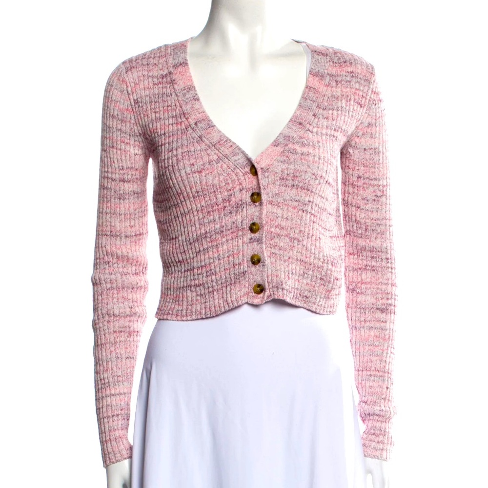 INTERMIX Pink Striped V-Neck Sweater SZ SM
